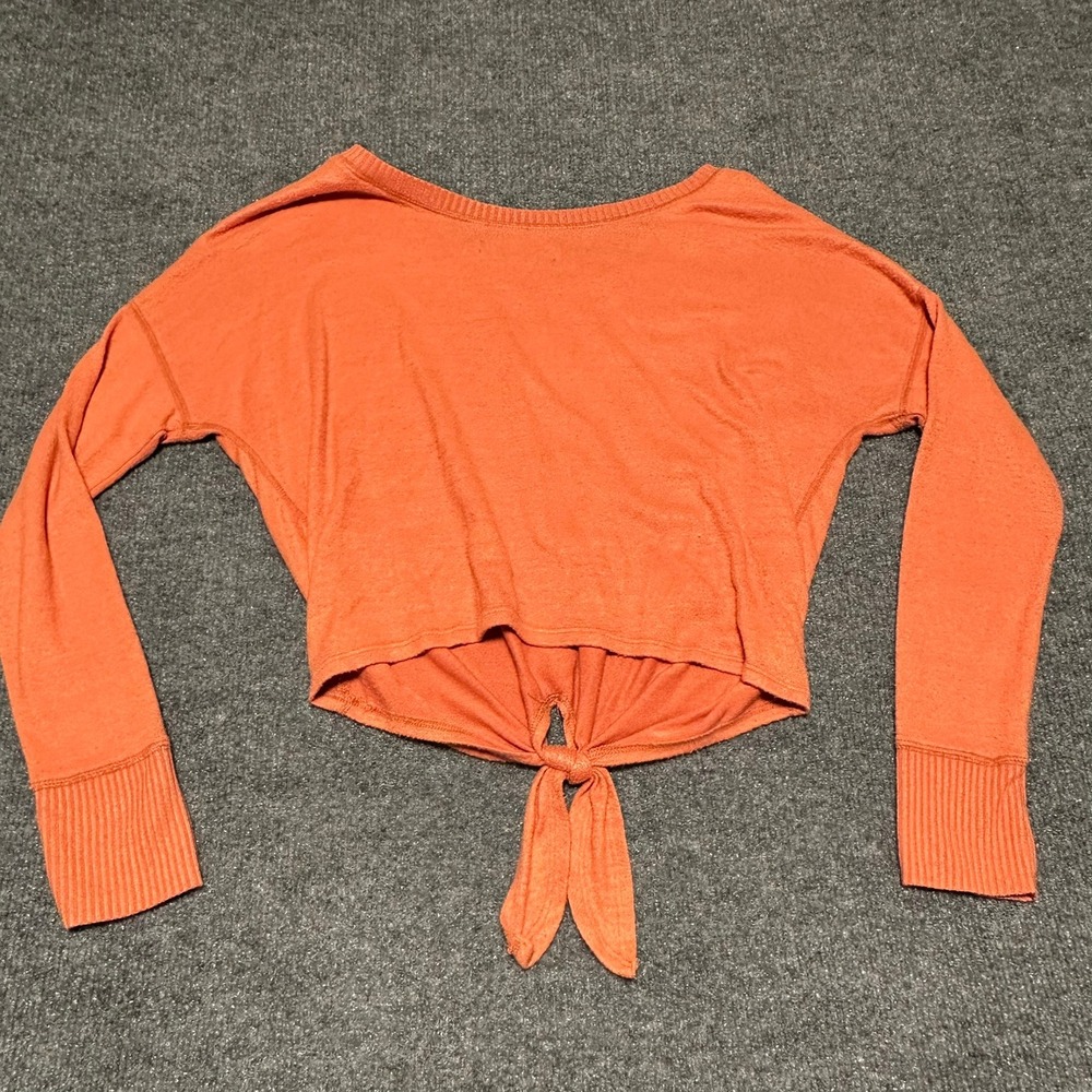 Abercrombie & Fitch Women XS Orange Tie-Front Long Sleeve Crop‎ Top Sweater